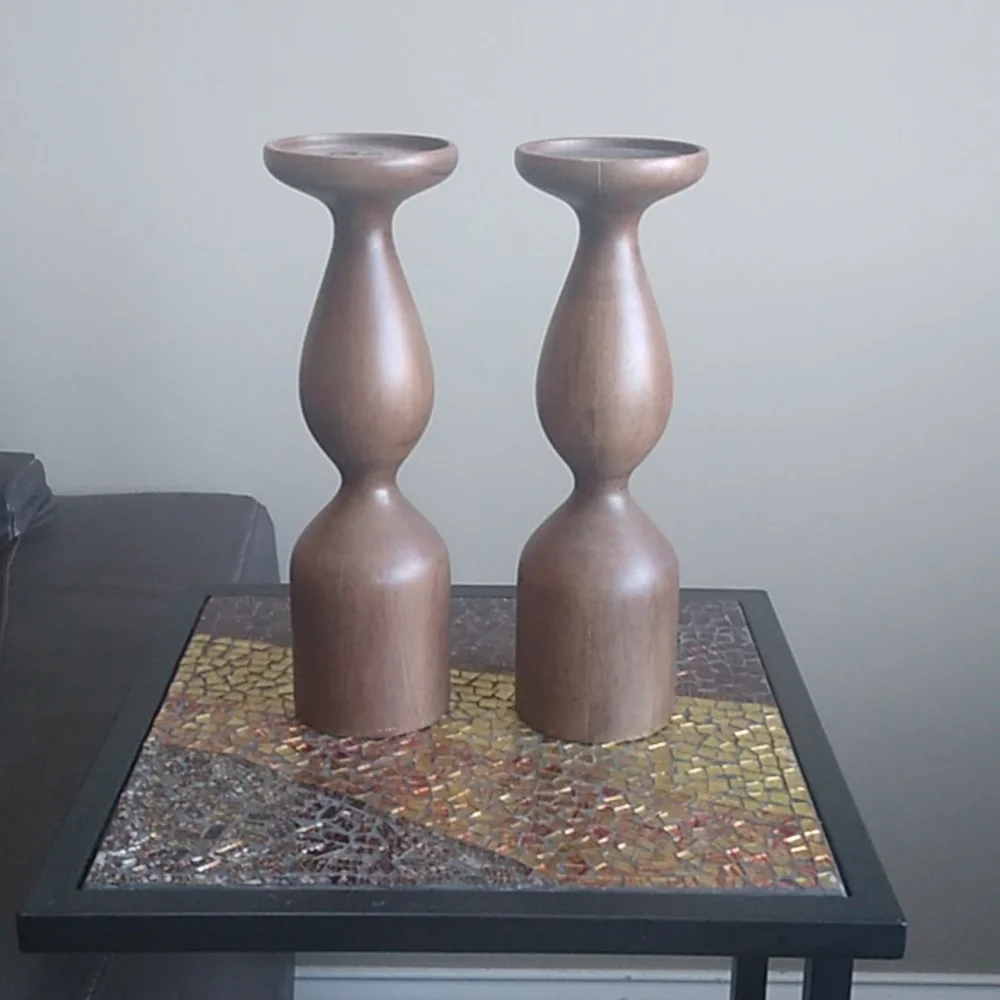 Crate&Barrel Elegant Brown Wooden Candle Holders